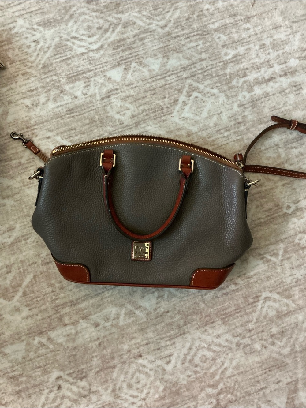 Dooney & Bourke Gray Satchel with Brown Trim